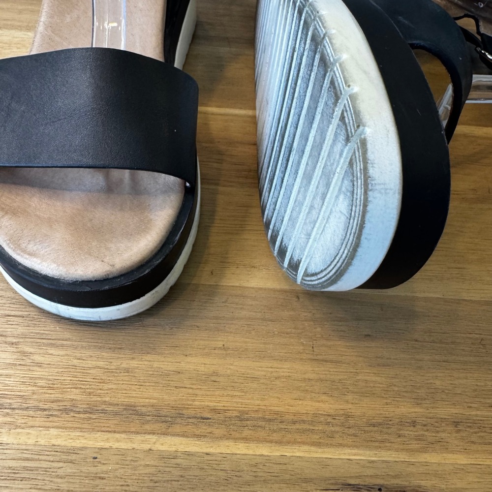 Jo Mercer Women 11 EU 42 Black Leather Wedge Heel Sandals Ankle Strap White Sole - Picture 10 of 16